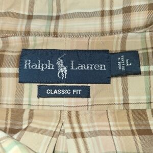 Ralph Lauren Classic Fit Shirt Men's L Plaid Beige Green‎ Brown Cotton Casual